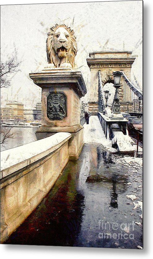  Metal Print featuring the painting Chain bridge in Budapest #3 by Odon Czintos