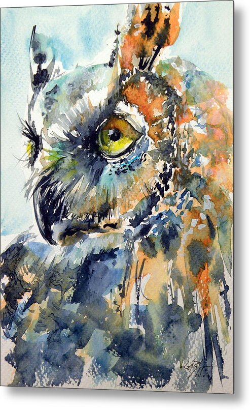 Owl Metal Print featuring the painting Owl #5 by Kovacs Anna Brigitta