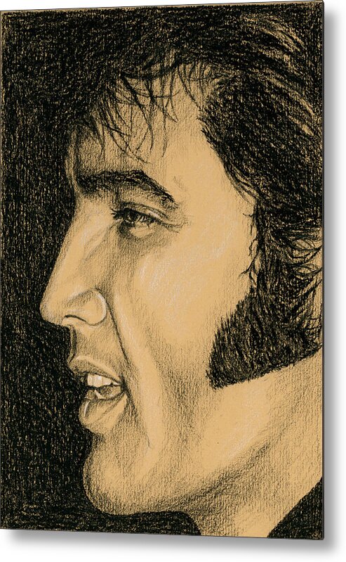 Elvis Metal Print featuring the drawing '69 Vegas Press Coference #69 by Rob De Vries