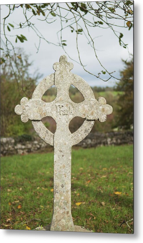 Field Metal Print featuring the photograph A Celtic Cross Tombstoneireland by John Kroetch