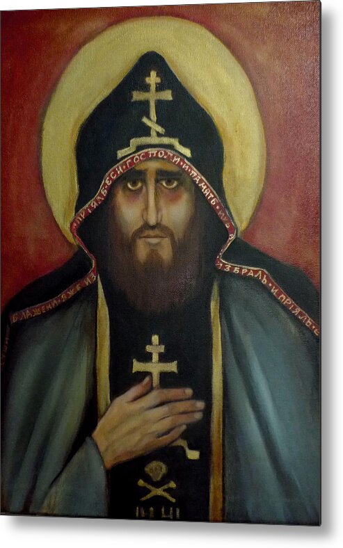 Orthodox Monk In Black Hood Metal Print featuring the painting A Monk by Irena Mohr
