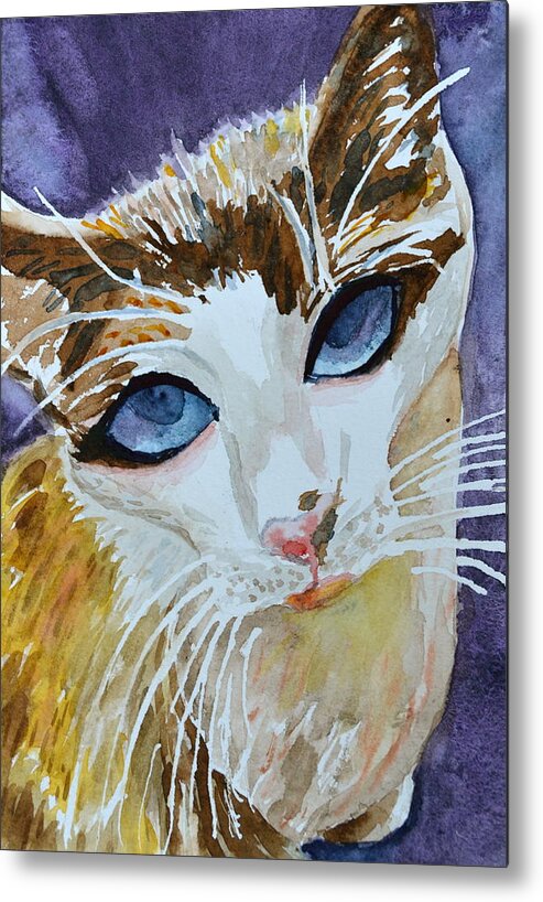 Cat Metal Print featuring the painting A Pleading Look by Beverley Harper Tinsley