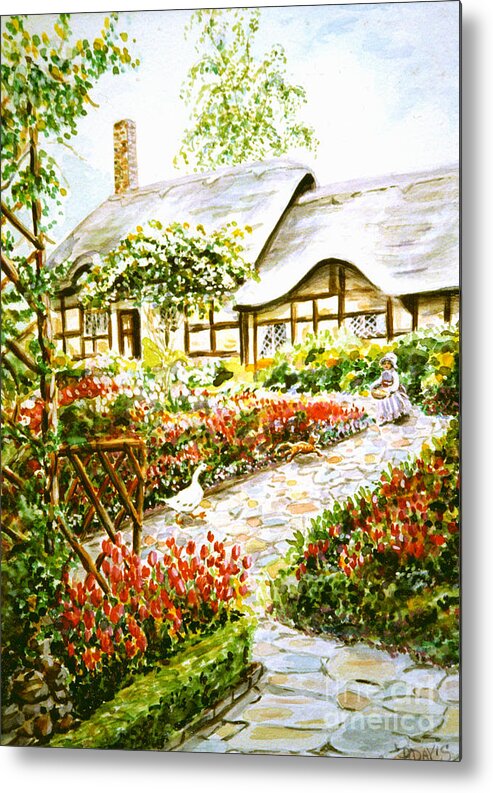 England Metal Print featuring the painting Anne Hathaway's Cottage at Stratford Upon Avon by Dee Davis