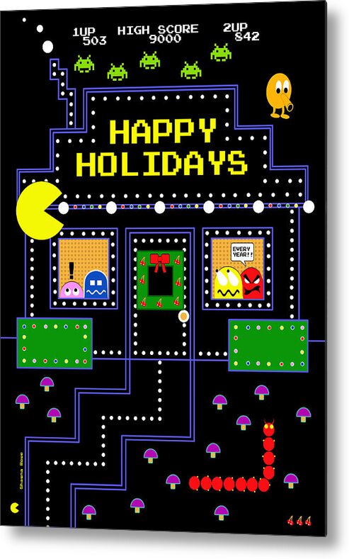 Retro Metal Print featuring the digital art Arcade Holiday by Shawna Rowe