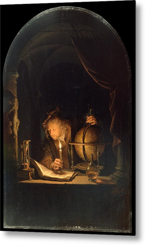 Gerrit Dou Metal Print featuring the painting Astronomer by Candlelight by Gerrit Dou