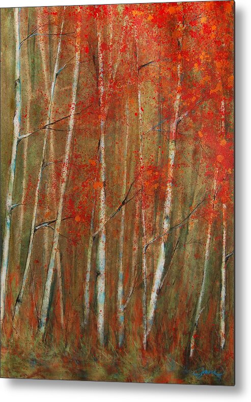 Birch Trees Metal Print featuring the painting Autumn Birch by Jani Freimann