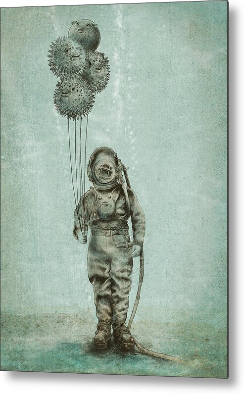 Ocean Metal Print featuring the drawing Balloon Fish by Eric Fan