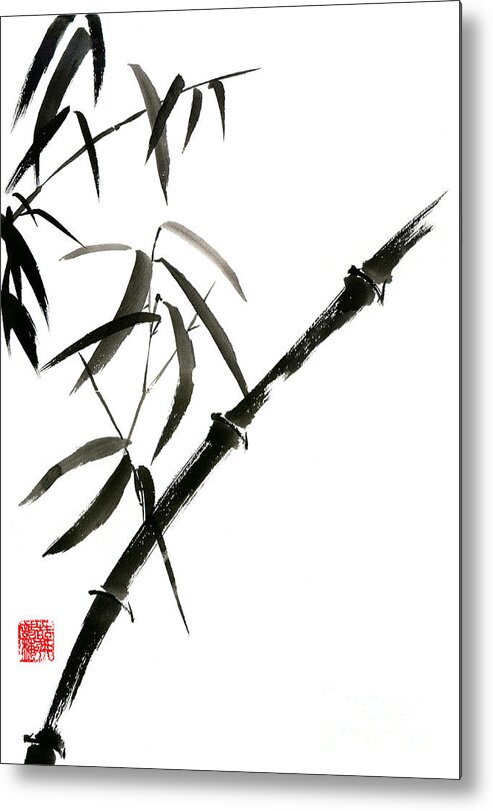 Bamboo Metal Print featuring the painting Bamboo japanese chinese sumi-e suibokuga tree watercolor original ink painting by Mariusz Szmerdt