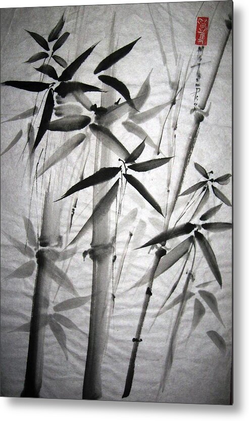 Japanese Metal Print featuring the painting Bamboo by Mary Spyridon Thompson