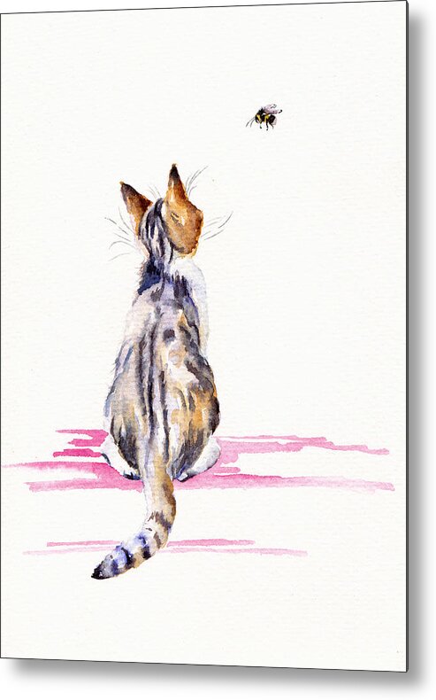 Cat Metal Print featuring the painting Kitten - Bee-mused by Debra Hall