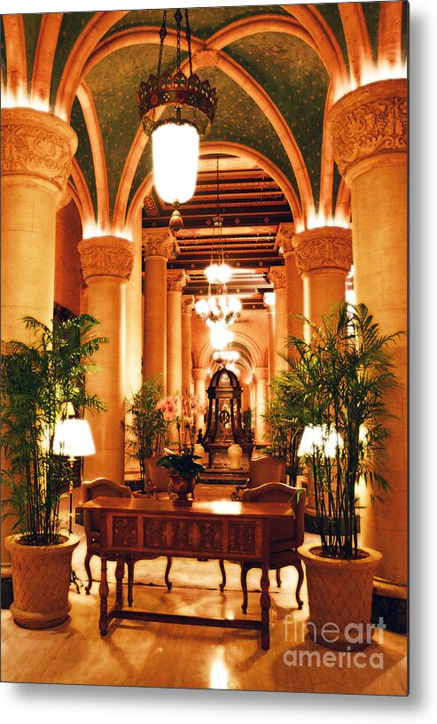 Biltmore Metal Print featuring the digital art Biltmore Hotel Vintage Lobby Coral Gables Miami Florida Arches and Columns Diffuse Glow Digital Art by Shawn O'Brien