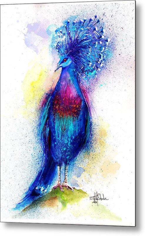Painting Metal Print featuring the painting Blue Crowned Pigeon by Isabel Salvador
