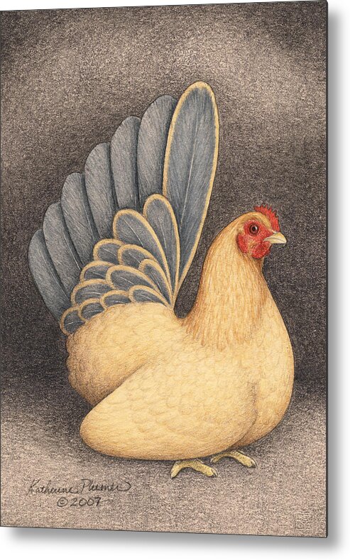 Chicken Metal Print featuring the drawing Blue Tailed Buff Japanese Bantam by Katherine Plumer