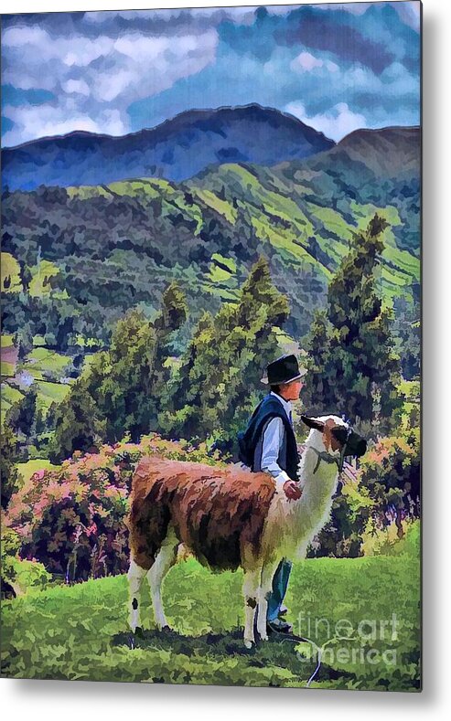 Julia Springer Metal Print featuring the photograph Boy with Llama by Julia Springer