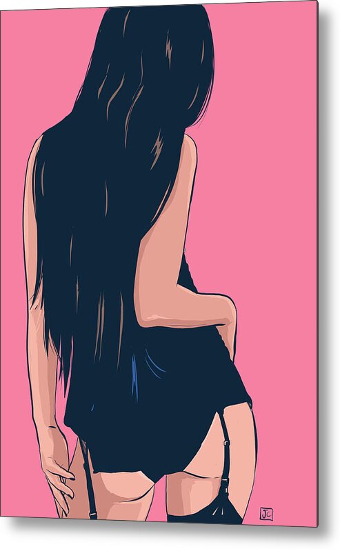 Sexy Girl Metal Print featuring the drawing Brunette in Black by Giuseppe Cristiano
