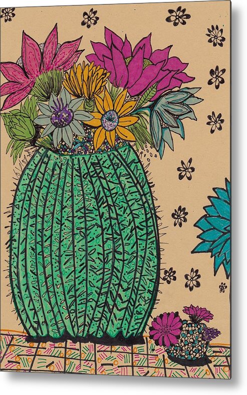 Expressive Drawing Metal Print featuring the drawing Cactus by Rosalina Bojadschijew