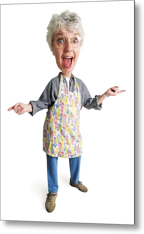 Homemaker Metal Print featuring the photograph Caricature Of An Elderly Caucasian Woman As She Points Her Fingers Outward And Dances by Photodisc