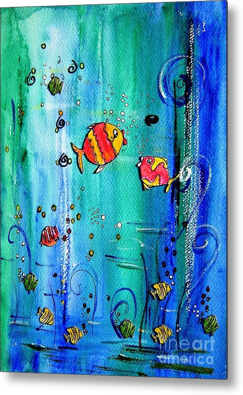 Cartoon Metal Print featuring the painting Tropical fish paintings- ideal for shower curtains or bathrooms by Mary Cahalan Lee - aka PIXI