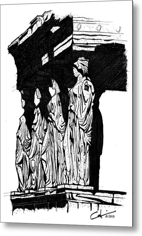 Caryatids Metal Print featuring the drawing Caryatids in High Contrast by Calvin Durham
