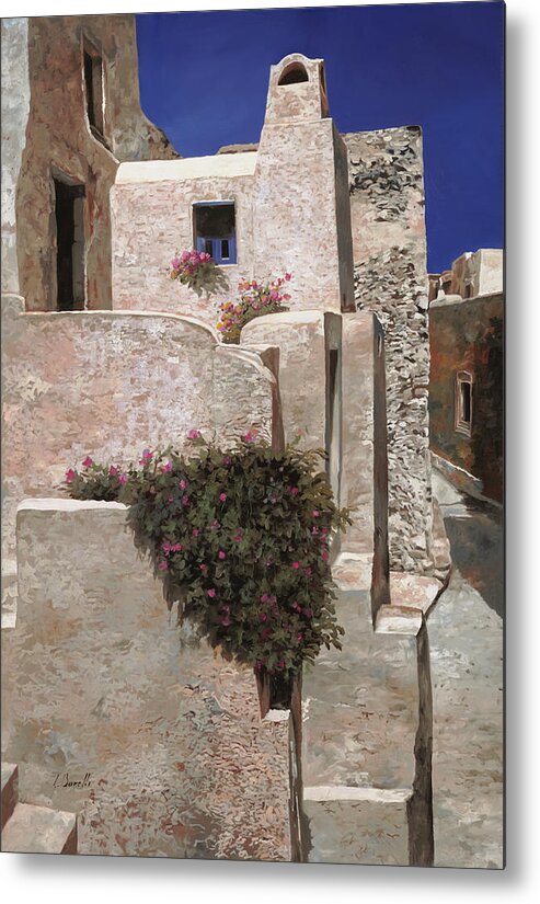 Landscape Metal Print featuring the painting case a Santorini by Guido Borelli