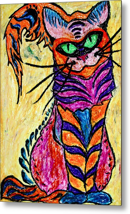 Cat Metal Print featuring the pastel Cat 3 by Carol Tsiatsios