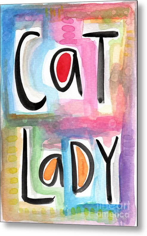 Cat Lady Metal Print featuring the painting Cat Lady by Linda Woods