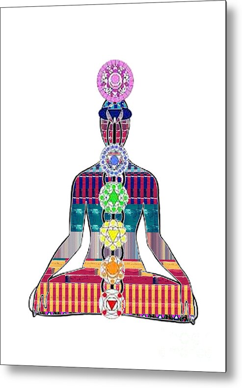 Chakra Metal Print featuring the painting Chakra Yoga Mandala buy FAA print products or down load for self printing Navin Joshi Rights Manage by Navin Joshi