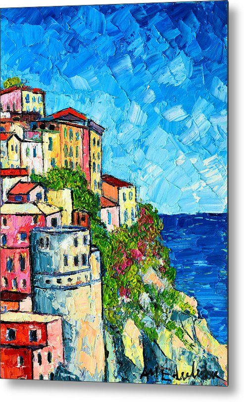 Manarola Metal Print featuring the painting Cinque Terre Italy Manarola Painting Detail 3 by Ana Maria Edulescu