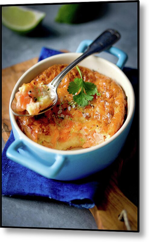 Spoon Metal Print featuring the photograph Clafoutis With Smoked Salmon And Lime by Jultchik