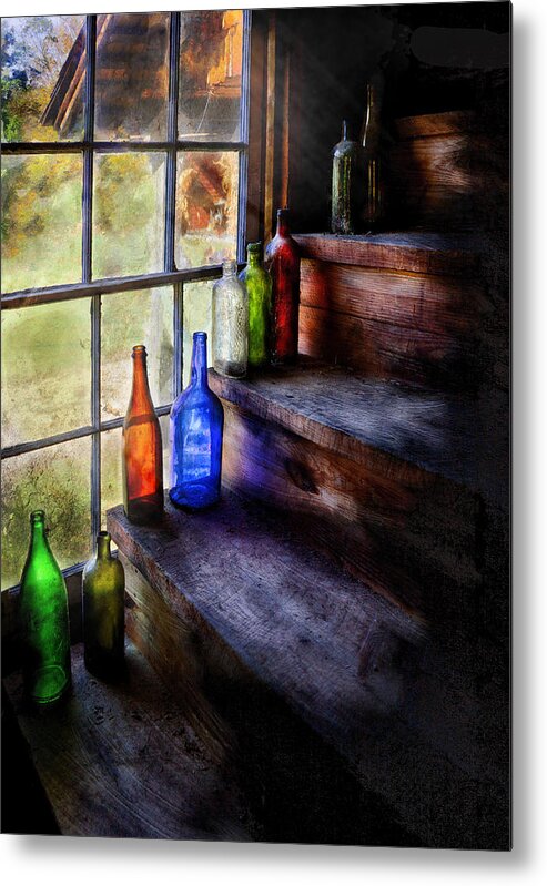 Savad Metal Print featuring the photograph Collector - Bottle - A collection of bottles by Mike Savad