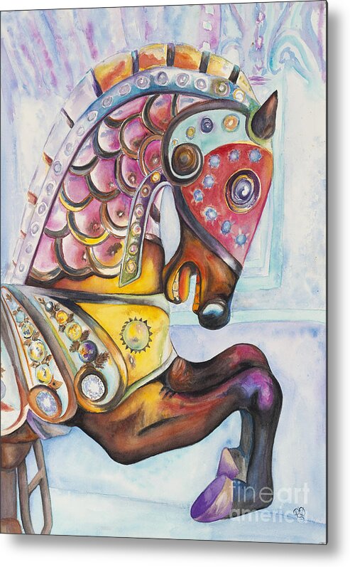 Watercolor Metal Print featuring the painting Colorful Carousel Horse by Patty Vicknair