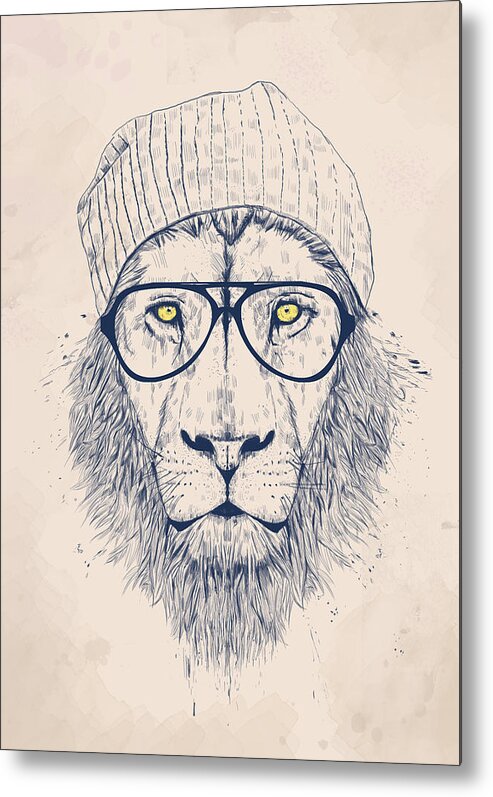 Lion Metal Print featuring the drawing Cool lion by Balazs Solti