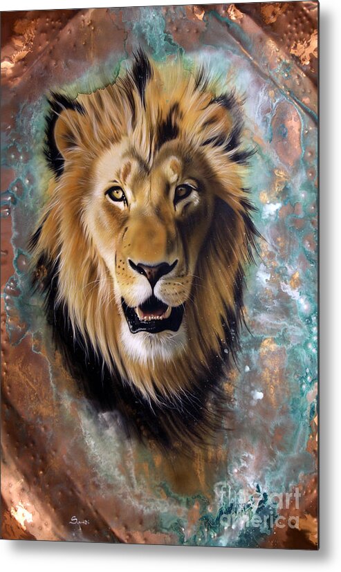 Copper Metal Print featuring the painting Copper Majesty - Lion by Sandi Baker