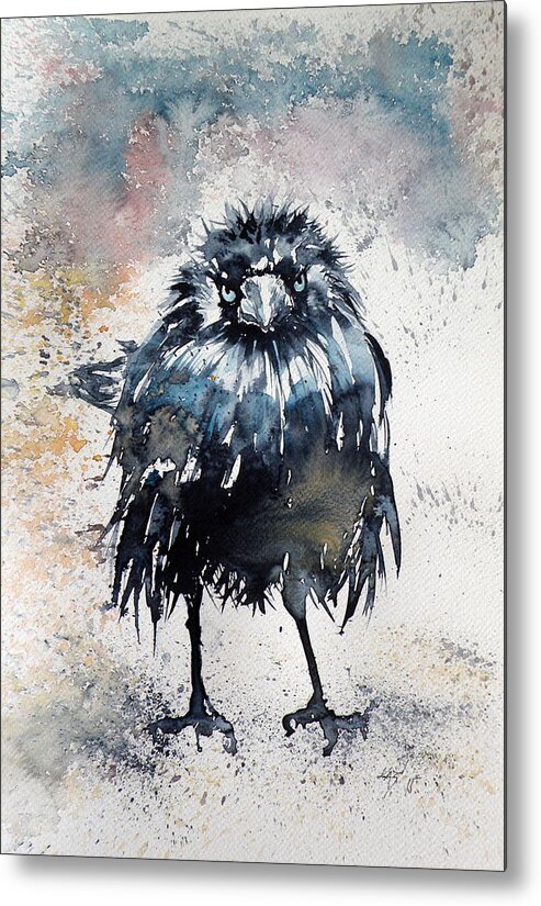 Crow Metal Print featuring the painting Crow after rain by Kovacs Anna Brigitta