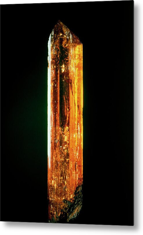 Topaz Metal Print featuring the photograph Crystal Of Imperial Topaz by Roberto De Gugliemo/science Photo Library