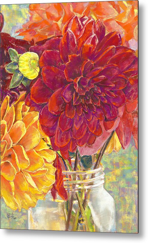 Birdseye Art Studio Metal Print featuring the painting Dahlias in a Canning Jar by Nick Payne