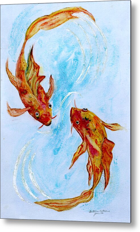 Koi Metal Print featuring the painting Dancing Koi Sold by Antonia Citrino