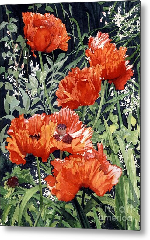 Flowers Metal Print featuring the painting Dancing Poppies by Barbara Jewell