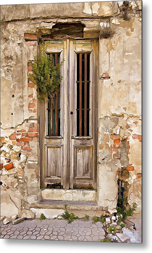 Brick Metal Print featuring the photograph Dilapidated Brown Wood Door of Portugal by David Letts