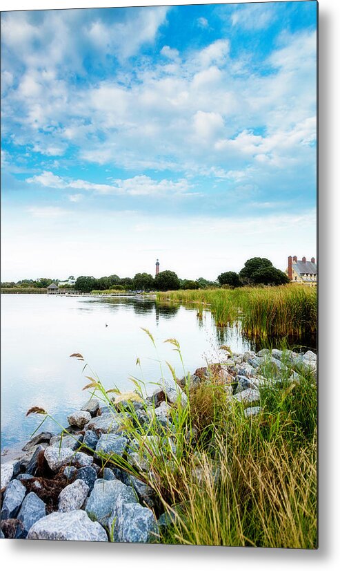 Water's Edge Metal Print featuring the photograph Distant View Of Currituck Lighthouse by Catlane