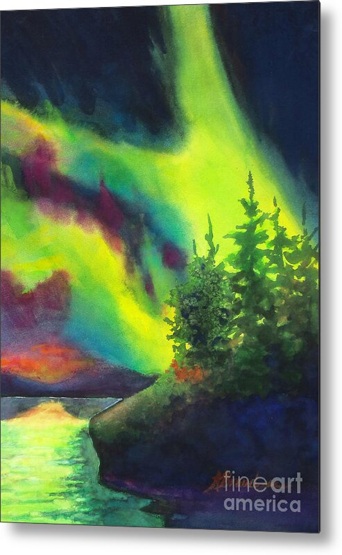 Painting Metal Print featuring the painting Electric Green in the Sky 2 by Kathy Braud