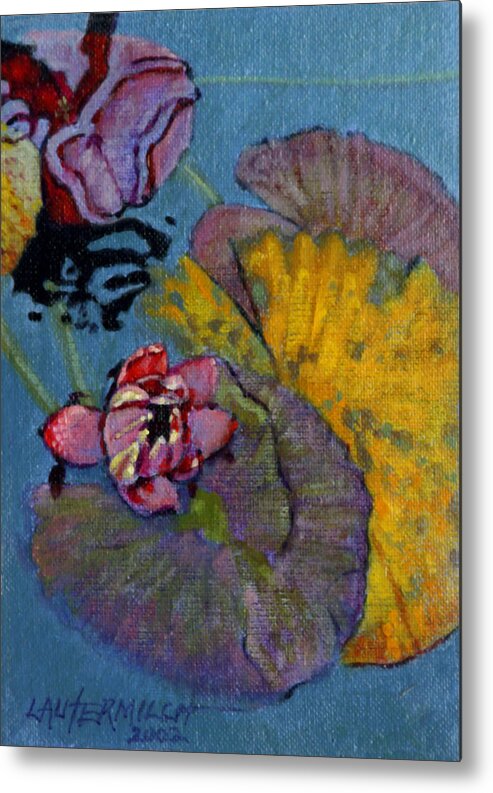 Water Lily Metal Print featuring the painting Fall Lily by John Lautermilch