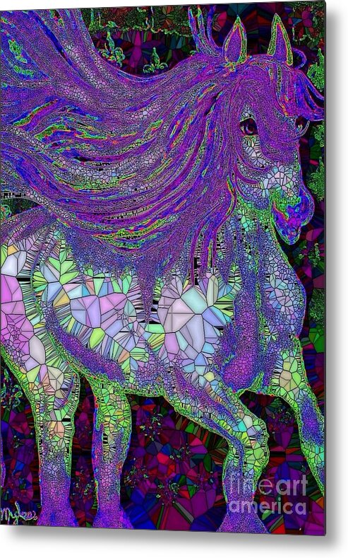 Horse Metal Print featuring the painting Fantasy Horse Purple Mosaic by Saundra Myles