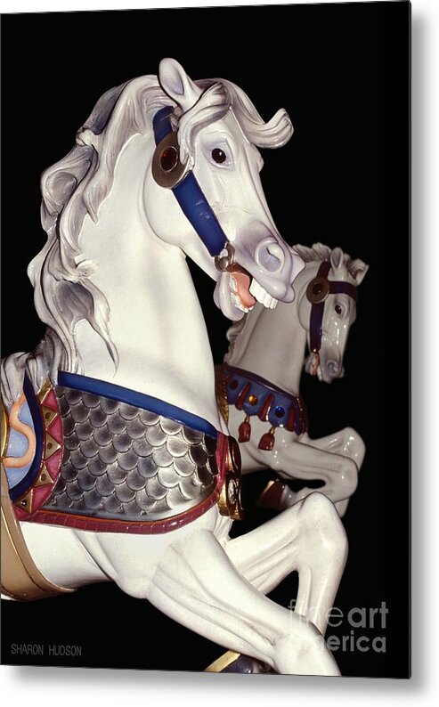 Carousel Metal Print featuring the photograph carousel horse photographs - Grays on Black by Sharon Hudson