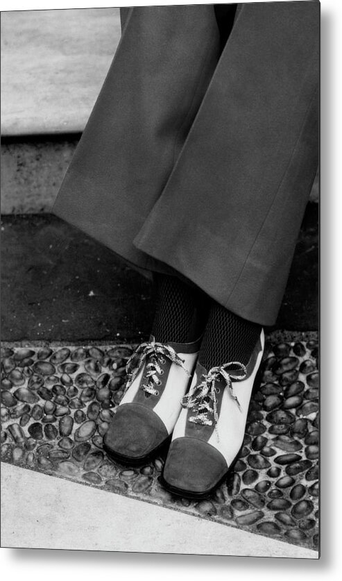 Accessories Metal Print featuring the photograph Feet Of A Model Wearing Two-tone Pant Shoes by William Connors