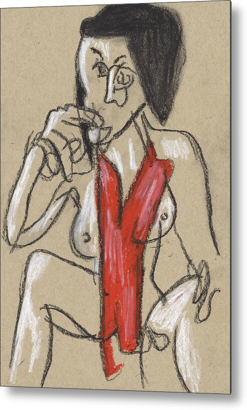 Abstract Metal Print featuring the drawing Female Study 15 by Drew Eurek