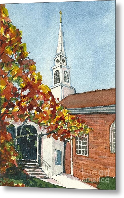 Church Metal Print featuring the painting First United Methodist Church Westborough MA by Lynn Babineau