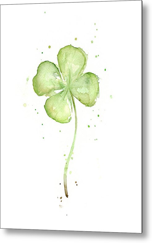 St Patricks Metal Print featuring the painting Four Leaf Clover Lucky Charm by Olga Shvartsur