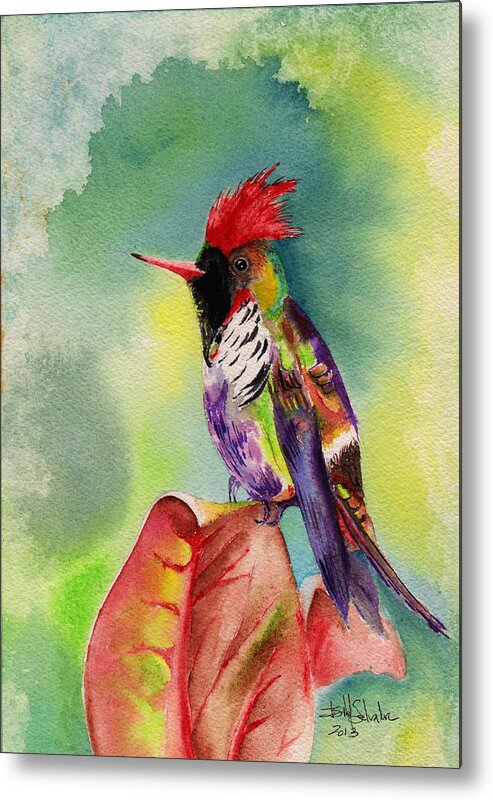 Painting Metal Print featuring the painting Frilled coquette Lophornis magnificus by Isabel Salvador