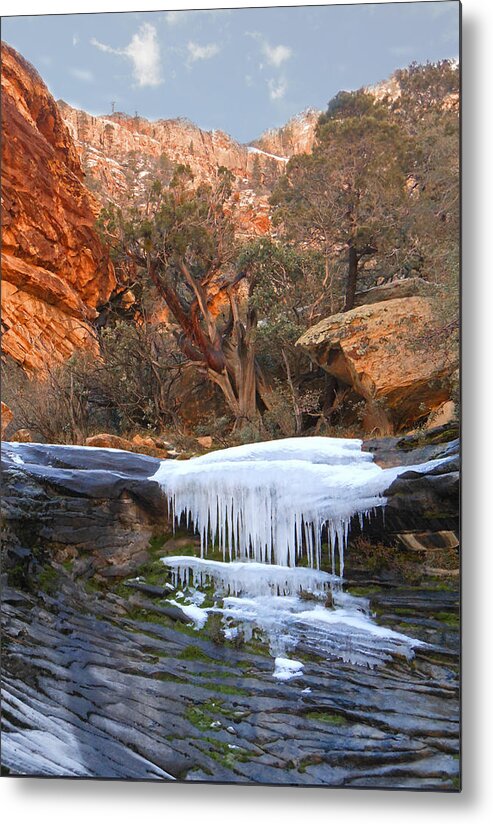 Frozen Metal Print featuring the photograph Frozen Waterfall by Alan Socolik